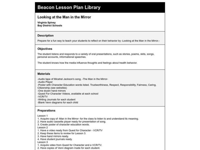 Looking at the Man in the Mirror Lesson Plan