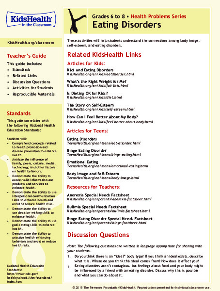 Eating Disorders: Grades 6-8 Lesson Plan