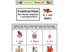 Learning About Contractions Worksheet
