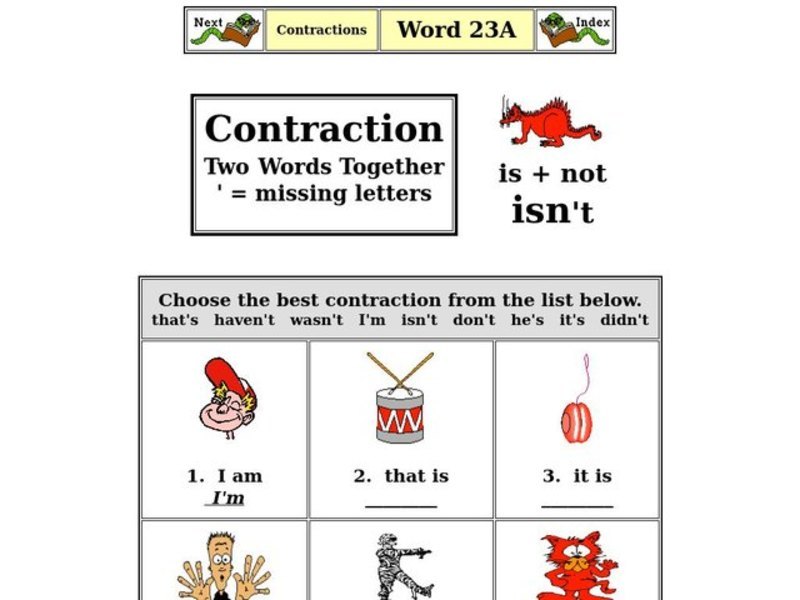 Learning About Contractions Worksheet