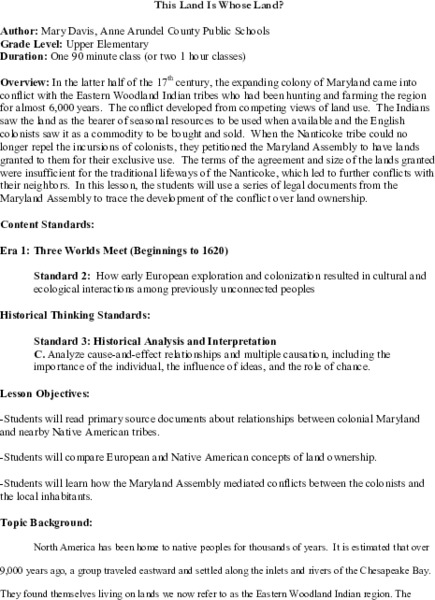 This Land is Whose Land? Lesson Plan