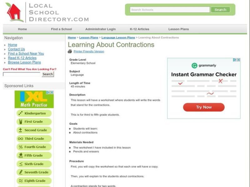 Learning About Contractions Lesson Plan