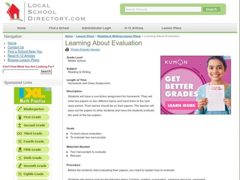 Learning About Evaluation Lesson Plan