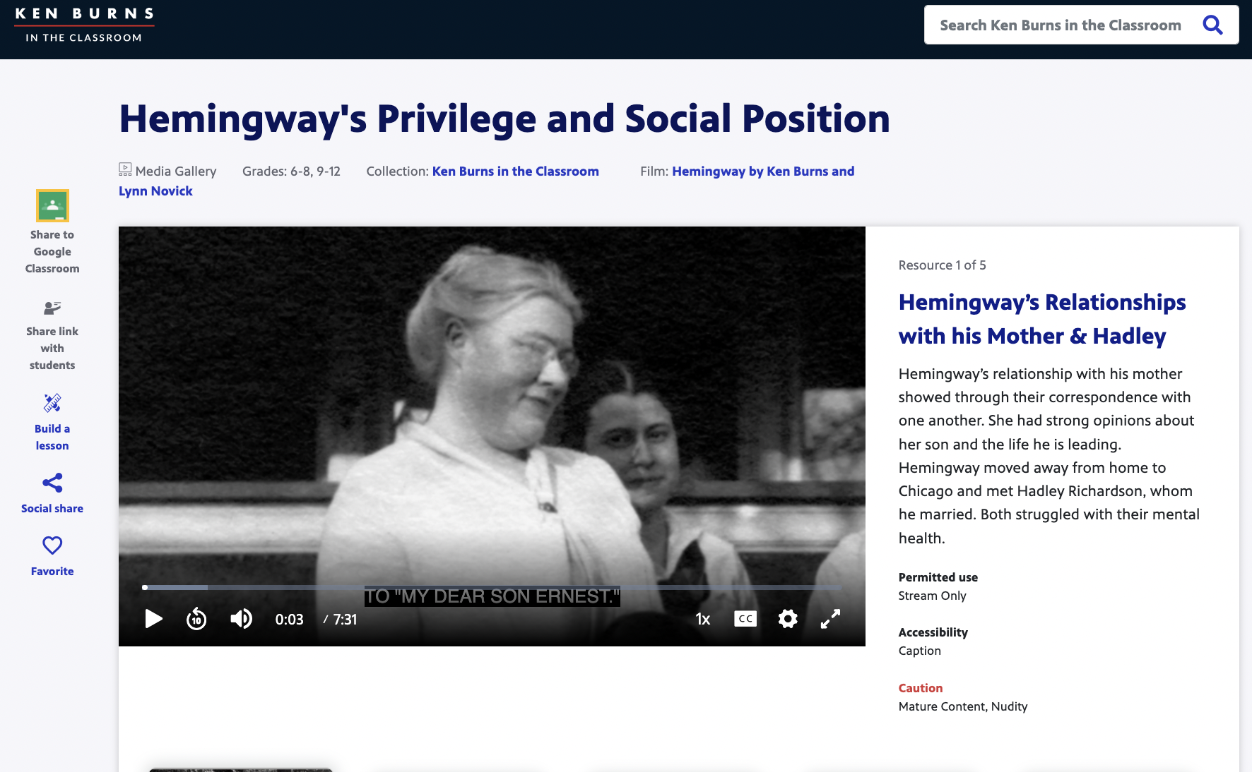 Hemingway's Privilege and Social Position Instructional Video