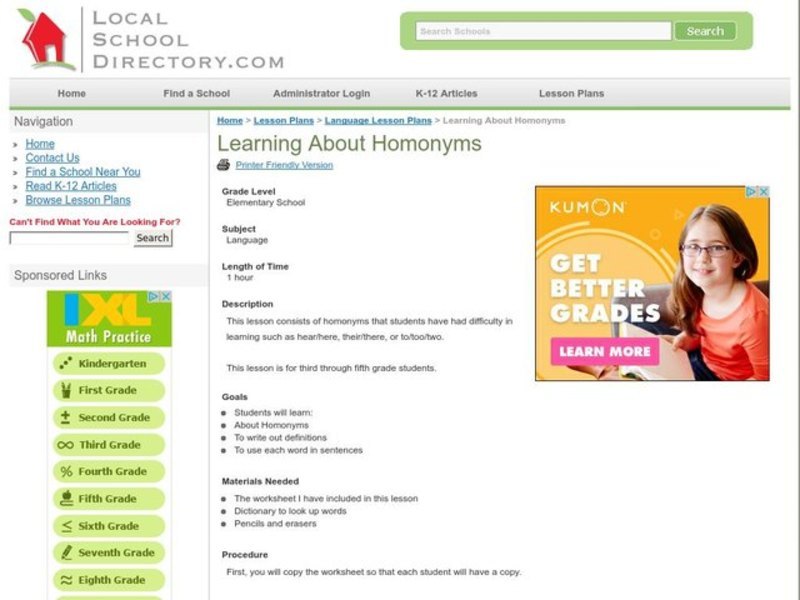 Learning About Homonyms Lesson Plan