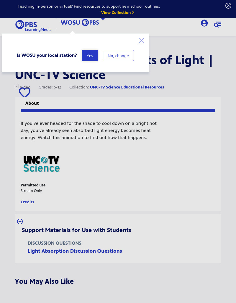 Light Absorption: Effects of Light | UNC-TV Science Instructional Video