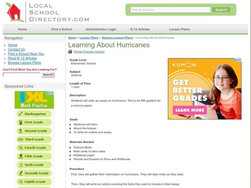 Learning About Hurricanes Lesson Plan