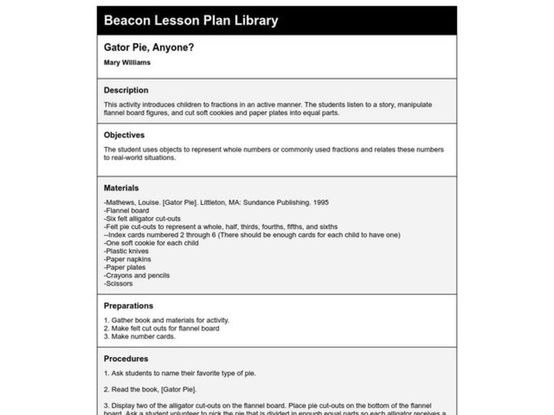 Gator Pie, Anyone? Lesson Plan