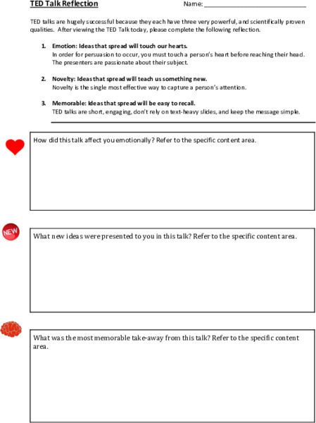 TED Talk Reflection Worksheet