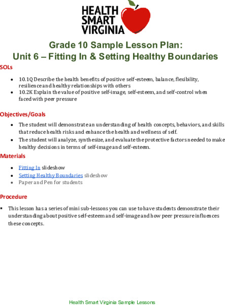 Fitting In and Setting Healthy Boundaries Lesson Plan