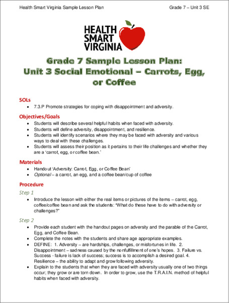 Carrots, Eggs, or Coffee Lesson Plan