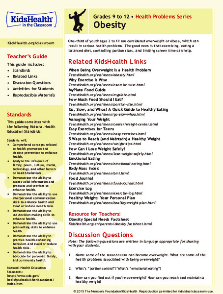 Obesity: Grades 9-12 Lesson Plan