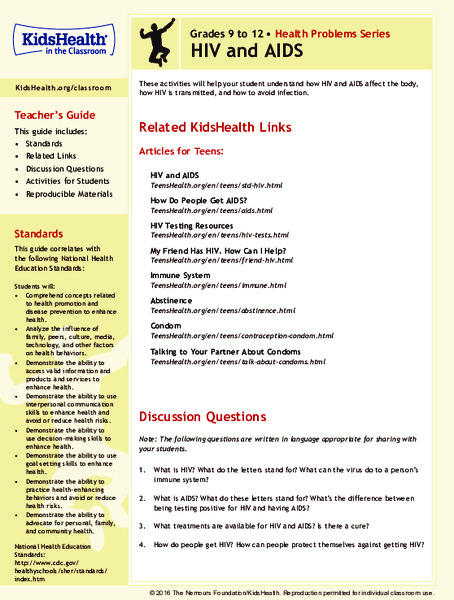 HIV and AIDS: Grades 9-12 Lesson Plan