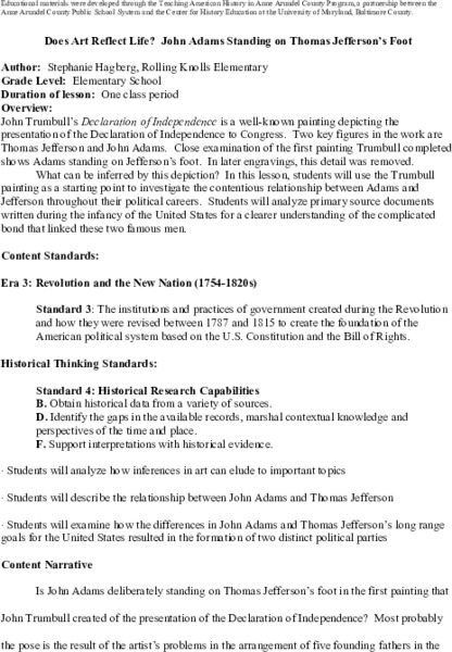 Why is John Adams Standing on Thomas Jefferson's Foot? Lesson Plan