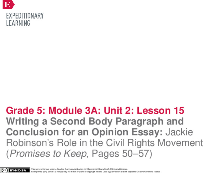 Writing a Second Body Paragraph and Conclusion for an Opinion Essay: Jackie Robinson’s Role in the Civil Rights Movement (Promises to Keep, Pages 50–57) Lesson Plan
