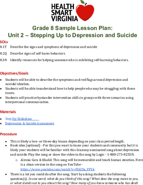 Stepping Up to Depression and Suicide Lesson Plan