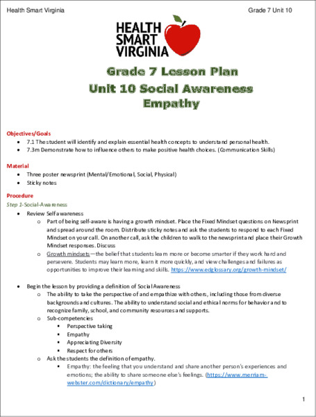 Social Awareness: Empathy Lesson Plan