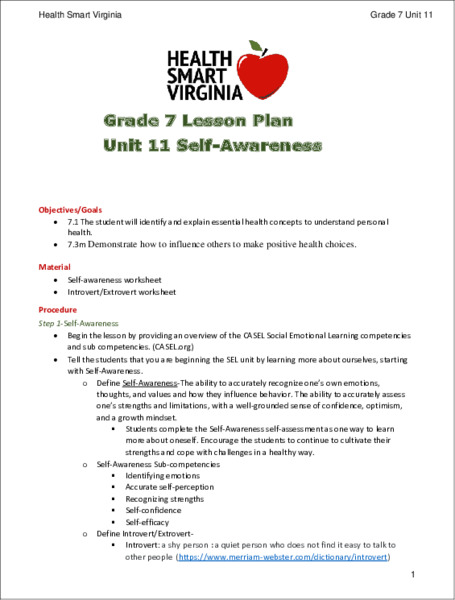 Self-Awareness Lesson Plan