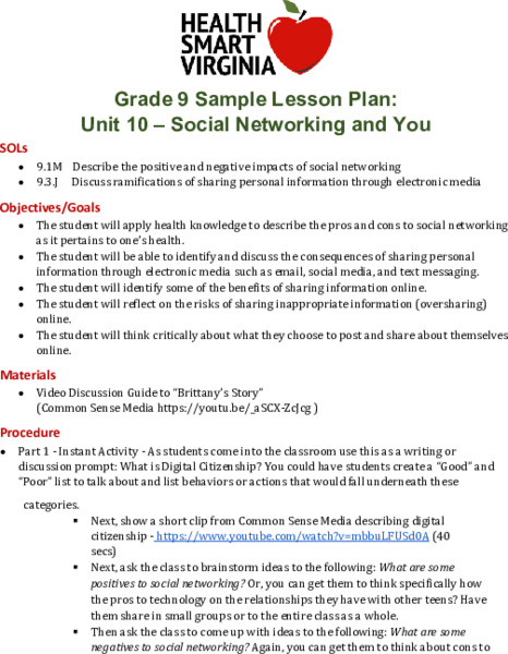 Social Networking and You Lesson Plan