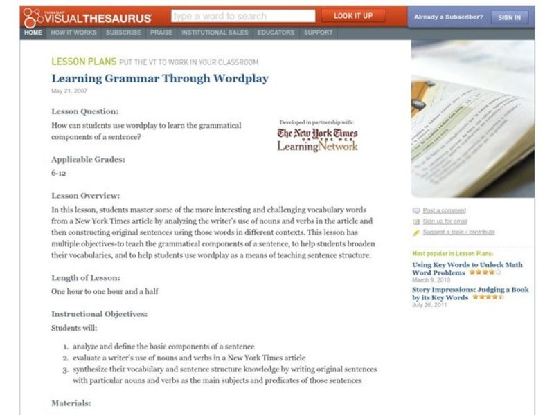 Learning Grammar Through Wordplay Lesson Plan