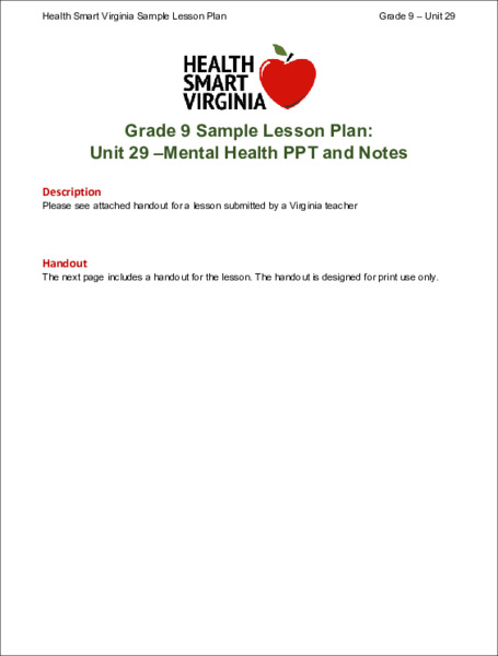 Mental Health PowerPoint and Notes Lesson Plan