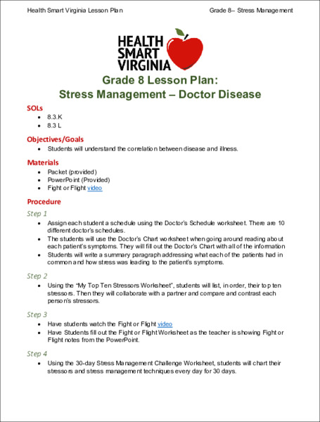 Stress Management - Doctor Disease Lesson Plan