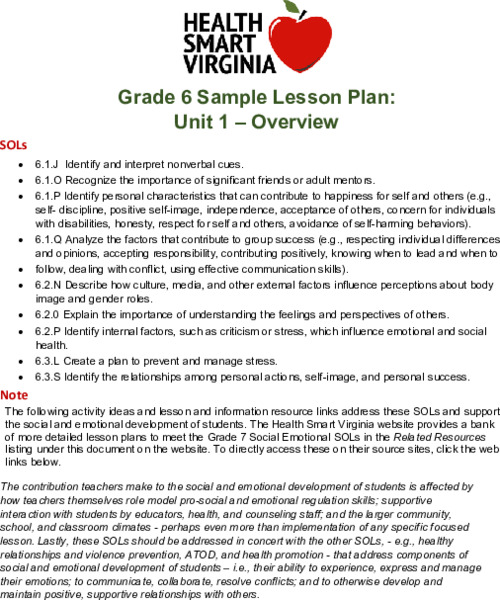 Social Emotional Skills Lessons Overview Lesson Plan