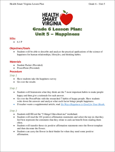 Happiness Lesson Plan