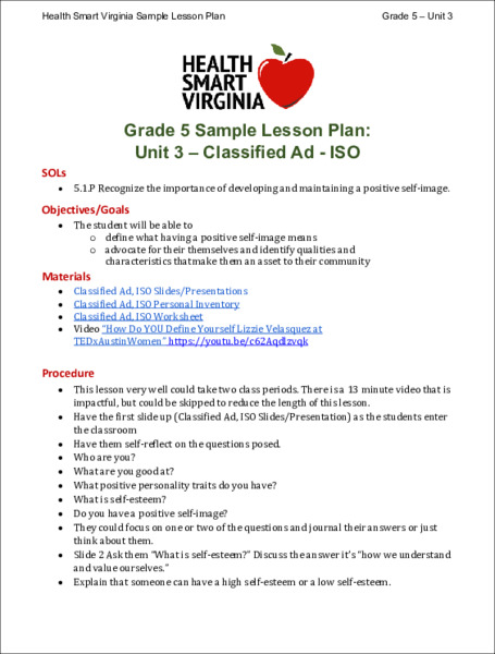 Classified Ad - ISO Lesson Plan