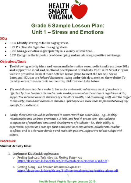 Stress and Emotions Lesson Plan