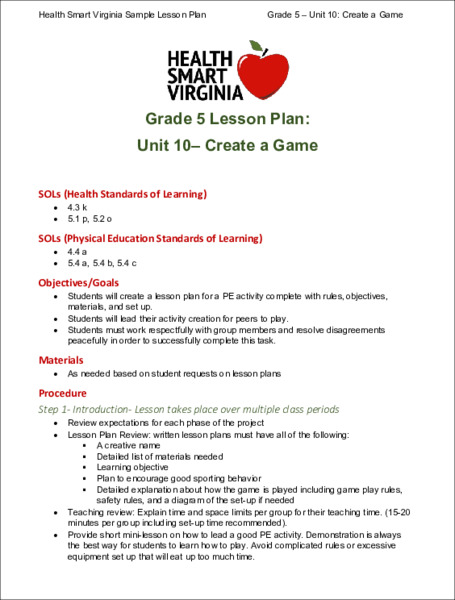 Create a Game Lesson Plan
