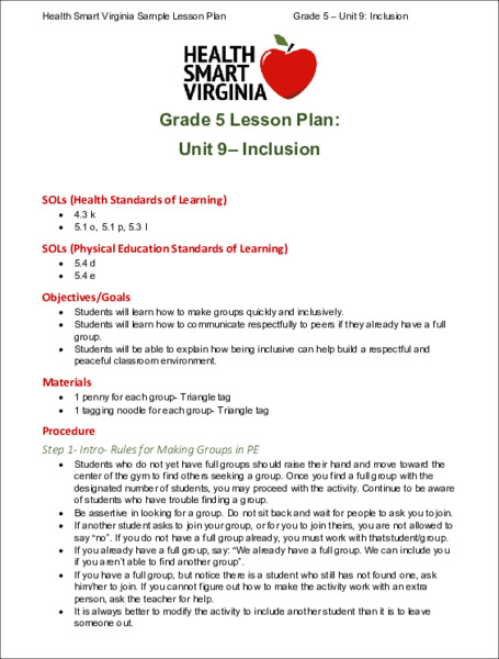 Inclusion Lesson Plan