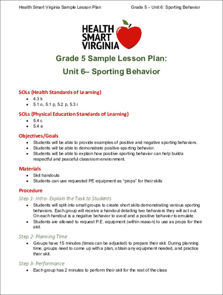 Sporting Behavior Lesson Plan