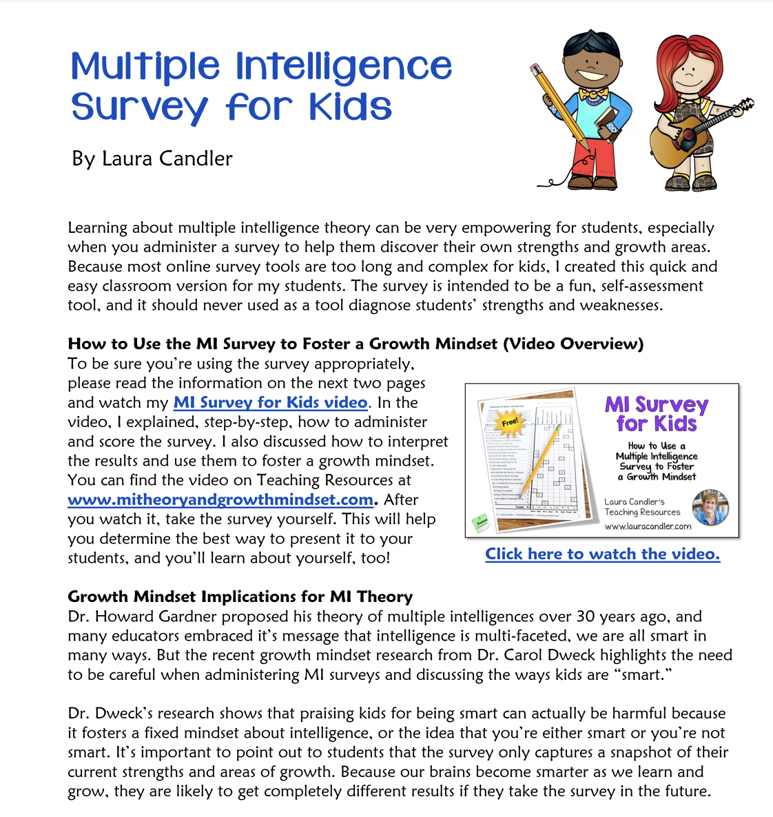 Multiple Intelligence Survey for Kids Worksheet