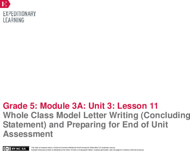 Whole Class Model Letter Writing (Concluding Statement) and Preparing for End of Unit Assessment Lesson Plan