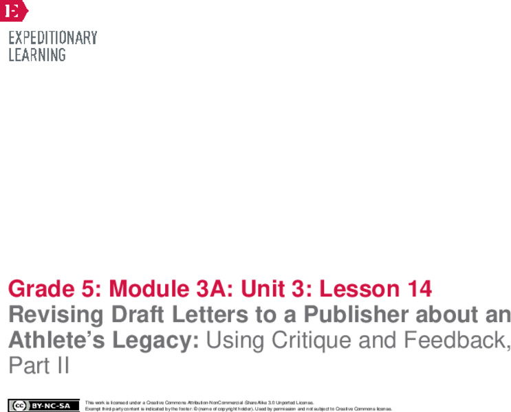 Revising Draft Letters to a Publisher about an Athlete’s Legacy: Using Critique and Feedback, Part II Lesson Plan