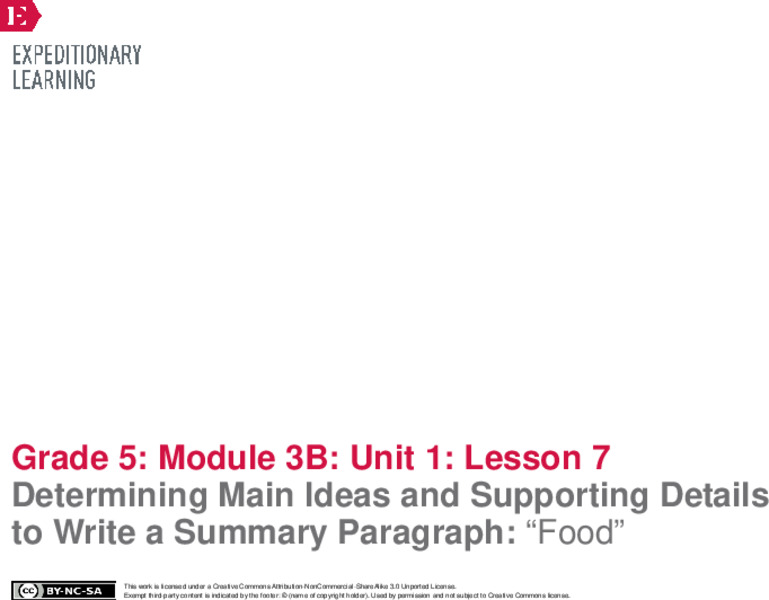 Determining Main Ideas and Details to Write a Summary Paragraph: “Food” Lesson Plan