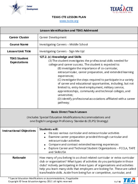 Investigating Careers - Sign Me Up! Lesson Plan