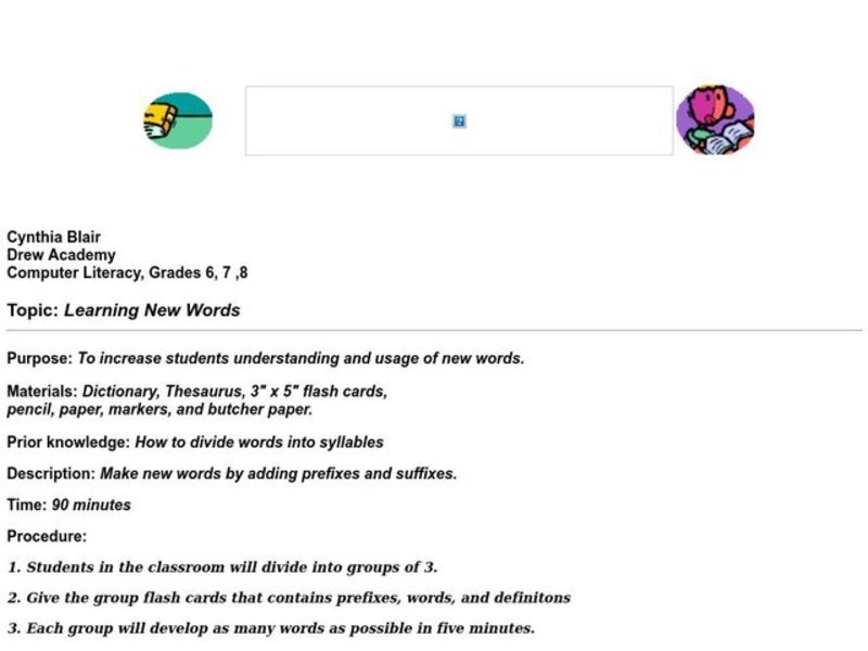 Learning New Words Lesson Plan