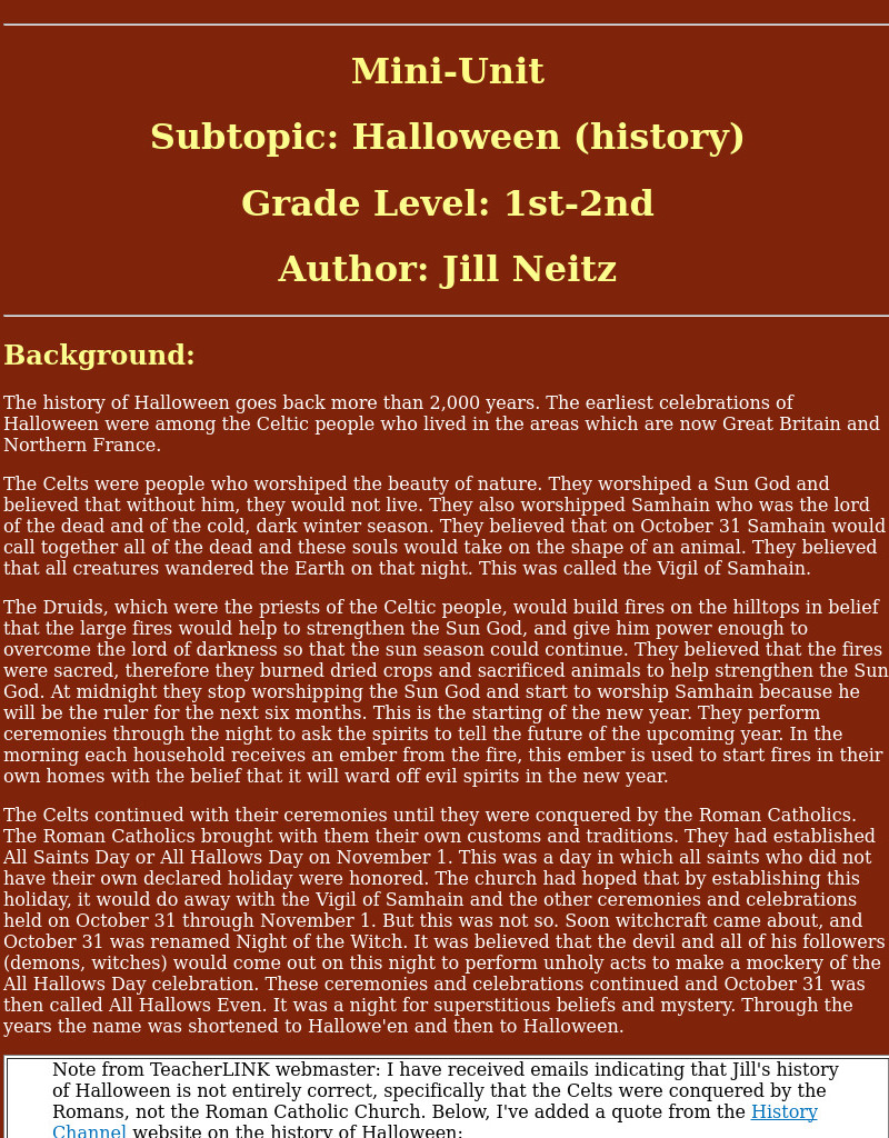 Halloween Lesson Plan