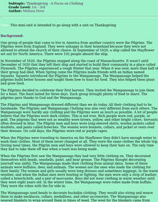 Thanksgiving - A Focus on Clothing Lesson Plan
