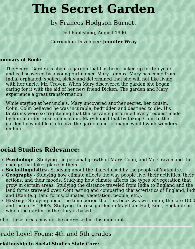 The Secret Garden Lesson Plan