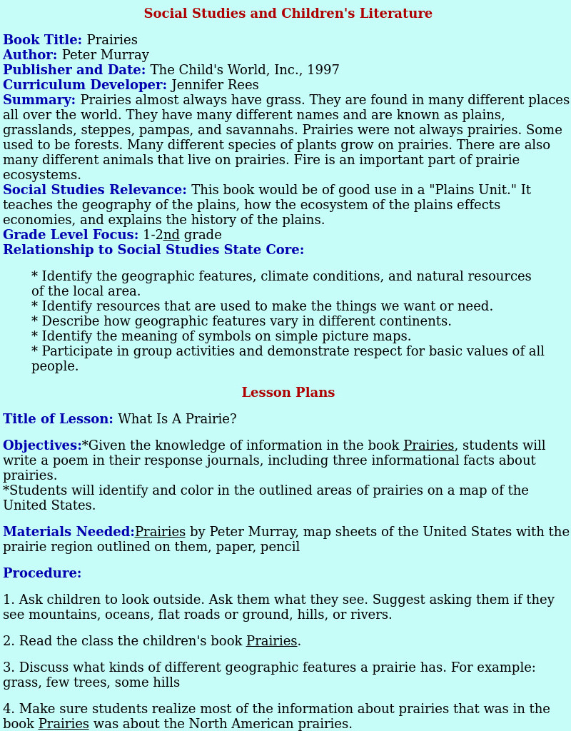 Prairies Lesson Plan