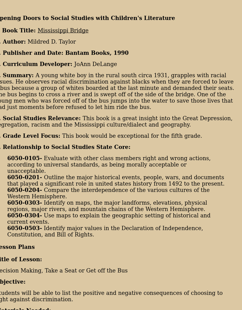 Mississippi Bridge Lesson Plan