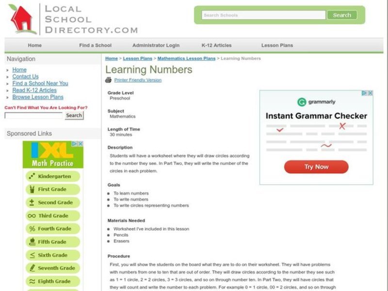 Learning Numbers Lesson Plan