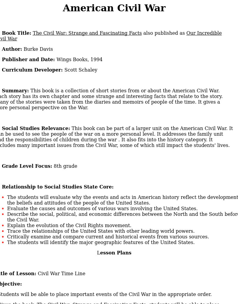 American Civil War Lesson Plan
