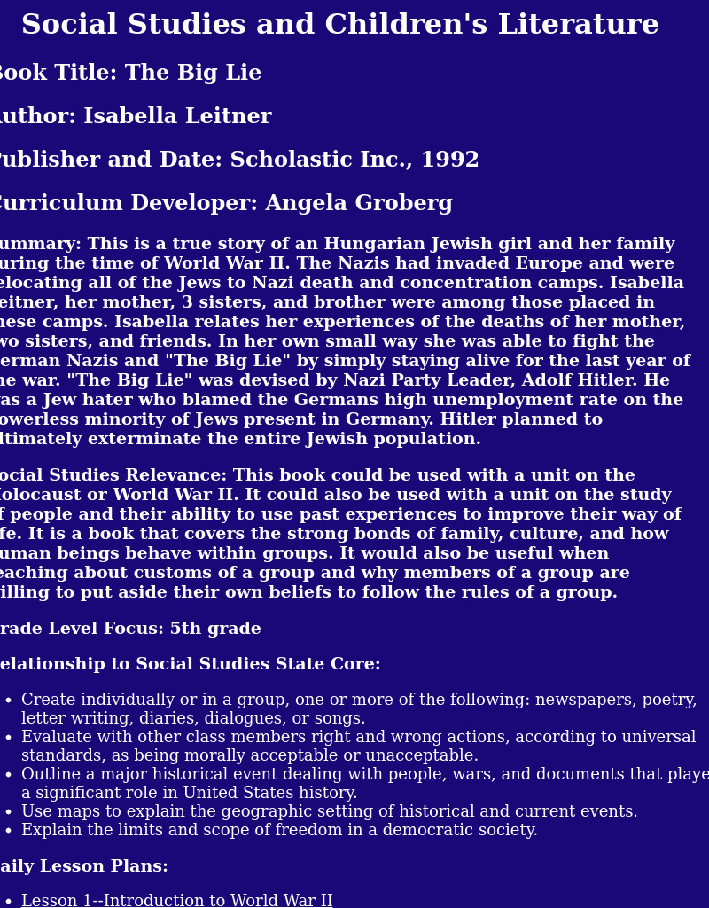 The Big Lie Lesson Plan