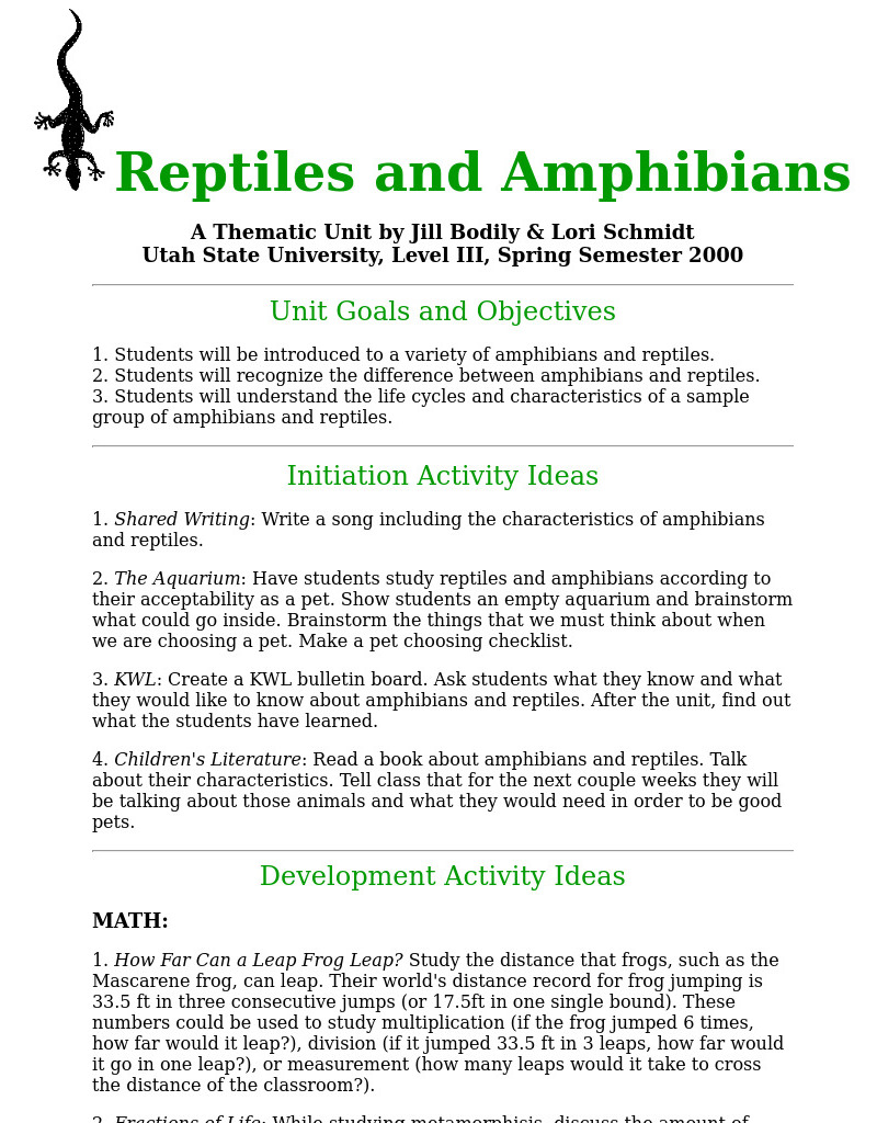 Reptiles and Amphibians Lesson Plan