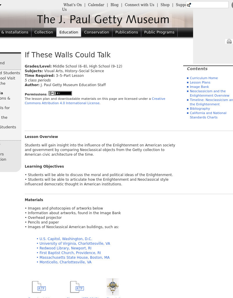 If These Walls Could Talk Lesson Plan