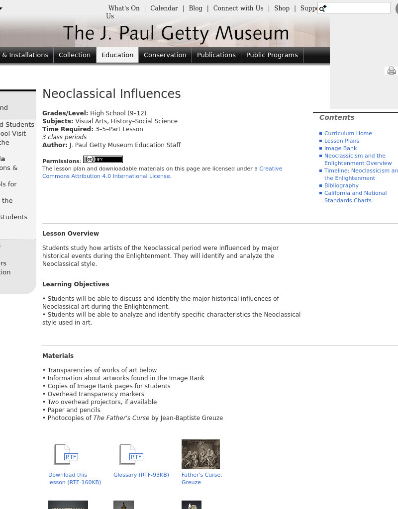 Neoclassical Influences Lesson Plan